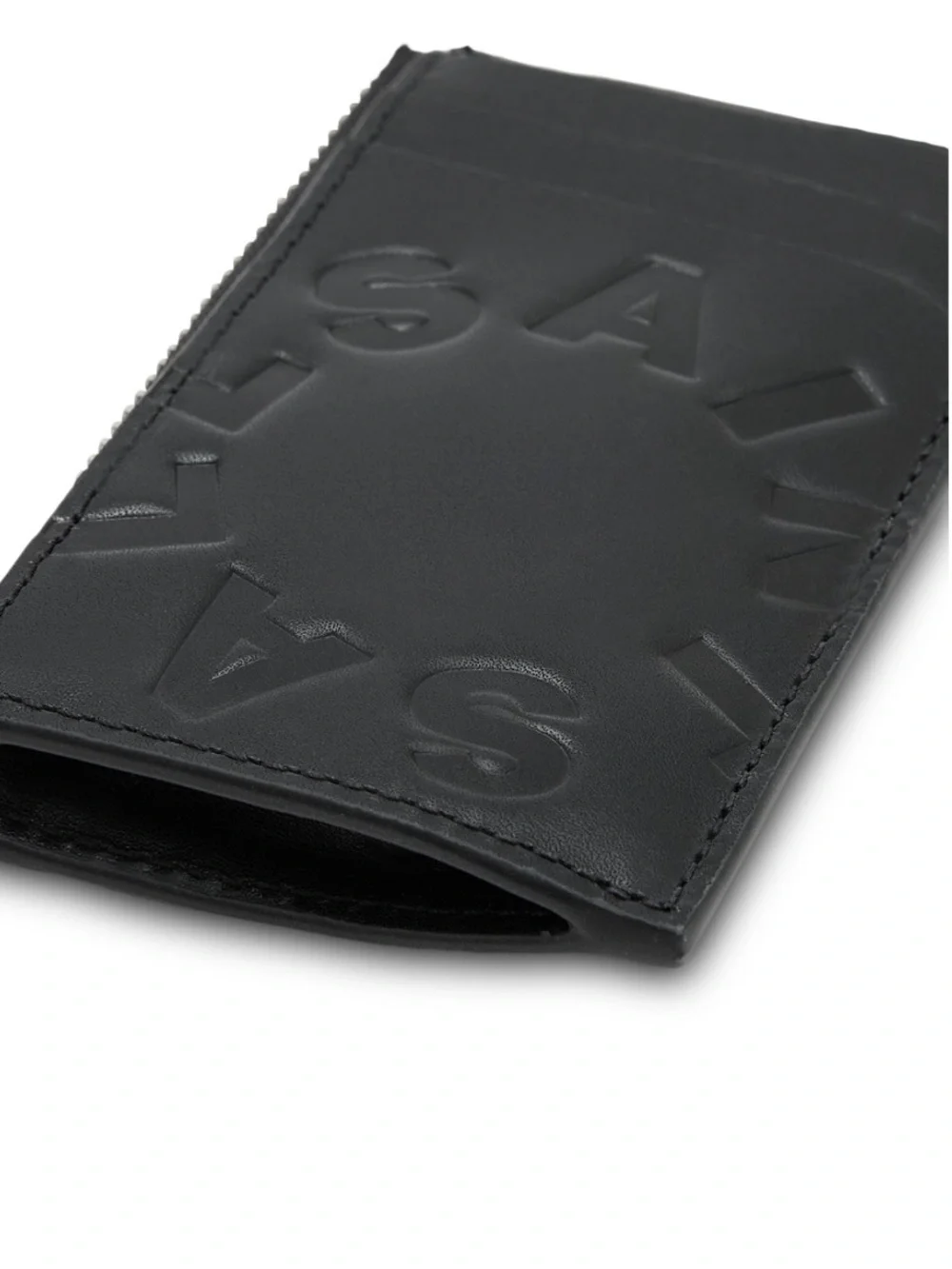 All Saints Black Embossed Leather Zip Card Holder